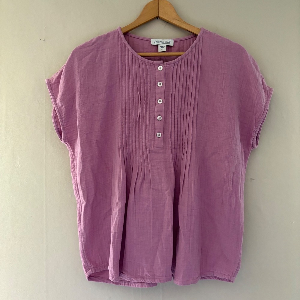 Womens Cotton Gauze Pintuck Pleated Boxy Top Size Petite Small Pink Lagenlook